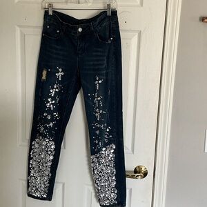 Boston Proper Embellished Dark Blue Jeans